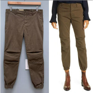 Nili Lotan 12 Slouchy French Military Pants Cargo Cropped Cotton Green Brown EUC